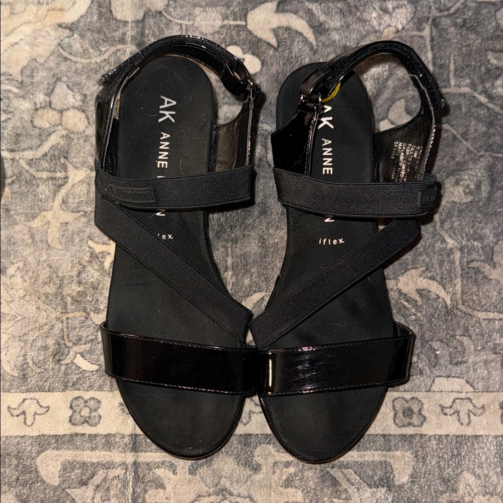 Anne Klein Black Strappy Wedge Sandals